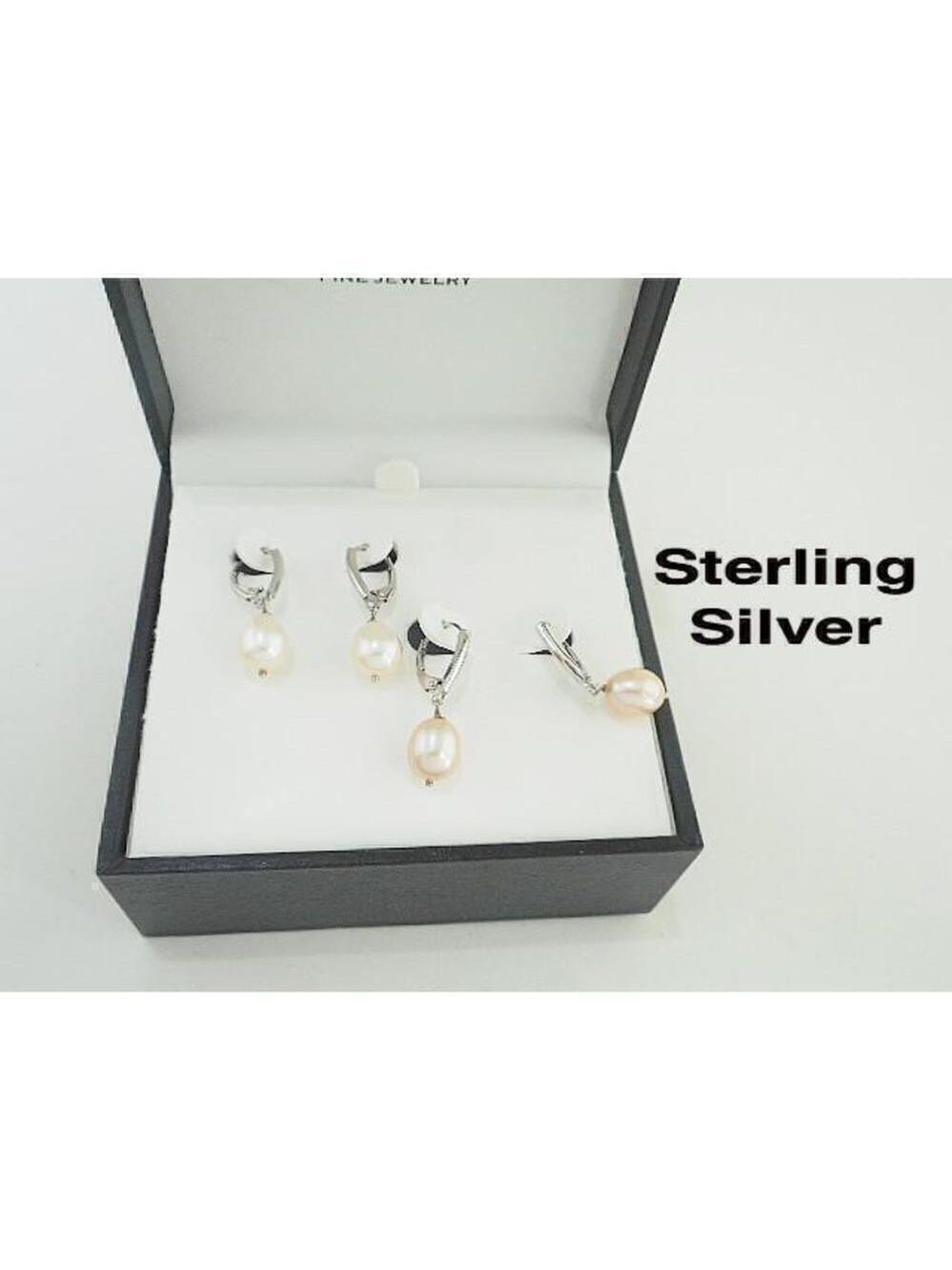 R.H. Macy & Co, Sterling Silver with pearl earrings, 2 pair in black box